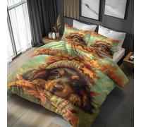 King Size Duvet Cover Sets, Chihuahua Bedding 3 Piece - Puppy Dog Autumn Maple Leaves Pattern, Soft Hypoallergenic Microfibre Quilt Cover, 2 Pillowcases, with Zip, Bedroom Decor AD621