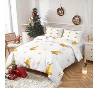 King Size Duvet Cover Sets Christmas Bell, Reversible King Size Bedding Sets Gold Snowflake Xmas Pattern for Bedroom Decor, Soft Microfibre Quilt Cover, 2 Pillowcases, Zip ZHDB9