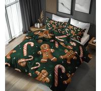 King Size Duvet Cover Sets Christmas Gingerbread Man, Reversible King Size Bedding Sets Candy Cane Snowflake Xmas Pattern for Bedroom Decor, Soft Microfibre Quilt Cover, 2 Pillowcases, Zip