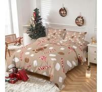 King Size Duvet Cover Sets Christmas Gingerbread Man, Reversible King Size Bedding Sets Candy Cane Xmas Pattern for Bedroom Decor, Soft Microfibre Quilt Cover, 2 Pillowcases, Zip RHDB24