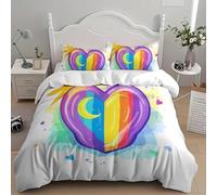 King Size Duvet Cover Sets Colorful Hearts Bedding Sets 3D Printed Moon and Sun Brushed Soft Microfiber Quilt Cover 230x220 cm with Zipper Closure and 2 Pillowcases 50x75 cm C-197