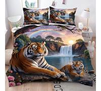 King Size Duvet Cover Sets Colourful Rainbow Tiger, 3D Print Microfibre King Bedding Set for Your Family, Ultimate Comfort Quilt Cover Set 230x220 for Room Decoration Q2146