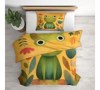 King Size Duvet Cover Sets Cute Cartoon Frog - Kids Animal Bedding 3 Piece with 2 Pillow Cases - Reversible Design & Bedroom Decor - Soft Microfibre Quilt Cover with Zip L&-9240