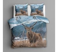 King Size Duvet Cover Sets, Deer Bedding 3 Piece - Rustic Elk Hunting Wild Animal Pattern, Soft Hypoallergenic Microfibre Quilt Cover, 2 Pillowcases, with Zip, Bedroom Decor AA149