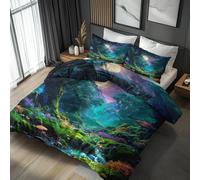 King Size Duvet Cover Sets, Fantasy Forest Bedding 3 Piece - Woodland Tree Pattern, Soft Hypoallergenic Microfibre Quilt Cover, 2 Pillowcases, with Zip, Bedroom Decor AD949