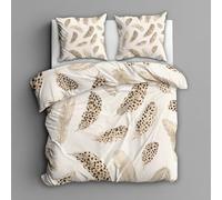 King Size Duvet Cover Sets, Feather Duvet Cover & 2 Pillowcases, 3 Piece Modern Leopard Print Feathers Reversible Bedding for Bedroom Decor, Ultra Soft Microfiber, with Zip -c453