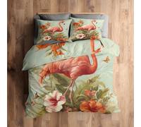 King Size Duvet Cover Sets Flamingo Bedding - 3 Piece with 2 Pillowcases, Tropical Floral Animal Printed Design, for Bedroom Decor, Soft Brushed Microfiber, Zip Fastening [N0595]