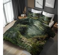 King Size Duvet Cover Sets Forest, Reversible Quilt Cover, 2 Pillowcases, Green Landscape Bedding 3 Piece Bedroom Decor, Soft Microfiber & Zip (NU65)