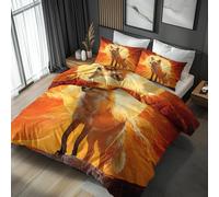 King Size Duvet Cover Sets Fox Bedding - 3 Piece with 2 Pillowcases, Art Animals Sun Printed Design, for Bedroom Decor, Soft Brushed Microfiber, Zip Fastening - OC489
