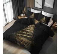 King Size Duvet Cover Sets Gold Christmas Tree, Reversible King Size Bedding Sets Christmas Holiday Pattern for Bedroom Decor, Soft Microfibre Quilt Cover, 2 Pillowcases, Zip IES24
