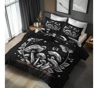 King Size Duvet Cover Sets Gothic Mushroom Moth, Reversible King Size Bedding Sets Goth Moon Black and White Pattern for Bedroom Decor, Soft Microfibre Quilt Cover, 2 Pillowcases, Zip DES61