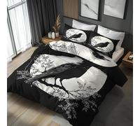 King Size Duvet Cover Sets Gothic Raven Moon, Reversible King Size Bedding Sets Goth Black and White Pattern for Bedroom Decor, Soft Microfibre Quilt Cover, 2 Pillowcases, Zip ZAE39