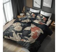 King Size Duvet Cover Sets Japanese Bedding - 3 Piece with 2 Pillowcases, Koi Fish Floral Printed Design, for Bedroom Decor, Soft Brushed Microfiber, Zip Fastening - OC622