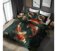King Size Duvet Cover Sets, Koi Fish Duvet Cover & 2 Pillowcases, 3 Piece Chinese Carp Japanese Asian Reversible Bedding for Bedroom Decor, Ultra Soft Microfiber, with Zip -l918