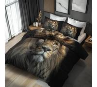 King Size Duvet Cover Sets Lion - Wild Animal Bedding 3 Piece with 2 Pillow Cases - Reversible Design & Bedroom Decor - Soft Microfibre Quilt Cover with Zip S4q11