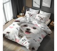 King Size Duvet Cover Sets, Maltese Dog Duvet Cover & 2 Pillowcases, 3 Piece Cute Puppy Animal Reversible Bedding for Bedroom Decor, Ultra Soft Microfiber, with Zip -y692