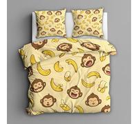 King Size Duvet Cover Sets Monkey Cartoon - Animal Banana Bedding 3 Piece with 2 Pillow Cases - Reversible Design & Bedroom Decorations - Soft Microfibre Quilt Cover with Zip L&-5309