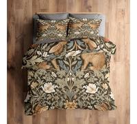 King Size Duvet Cover Sets Morris Style Bedding - 3 Piece with 2 Pillowcases, Vintage Floral Rabbit Printed Design, for Bedroom Decor, Soft Brushed Microfiber, Zip Fastening - N/0658