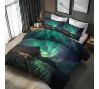 King Size Duvet Cover Sets Northern Lights, Reversible Quilt Cover, 2 Pillowcases, Aurora Landscape Bedding 3 Piece Bedroom Decor, Soft Microfiber & Zip (NU50)