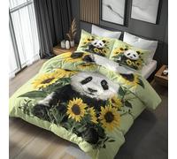 King Size Duvet Cover Sets Panda Bedding - 3 Piece with 2 Pillowcases, Art Cute Animals Printed Design, for Bedroom Decor, Soft Brushed Microfiber, Zip Fastening - QD602