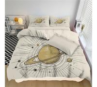 King Size Duvet Cover Sets - Premium Microfiber Reversible Retro Celestial Bodies Saturn'S Orbital Stars Duvet Cover Set 3 PCs | Ultrasoft Hypoallergenic Quilt Covers Bedding Sets with Zipper Closure