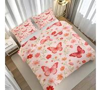 King Size Duvet Cover Sets, Red Butterfly Cosmos Quilt Cover, Microfiber | Boho Style Bedding 3-Piece, 2 Pillowcases, Guest Bedroom Decor, Hidden Zip, Soft, Fade Resistant, All Season