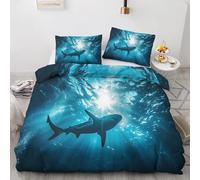 King Size Duvet Cover Sets, Shark Bedding Set & Bedroom Decor, Sea Animal Reversible Quilt Cover and Pillowcase, Soft Brushed Microfiber Easy Care Bed Set with Zipper Closure F#-76