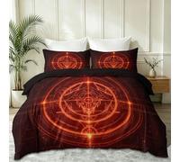 King Size Duvet Cover Sets, Simple Reddish-Brown Soft Microfiber Bedding Set, Geometric Shapes Circles Neon Lines Printed Reversible Quilt Cover for All Season with Zipper Closure, 230 x 220 cm