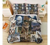 King Size Duvet Cover Sets Vintage Realistic Bedding Set Animal Wolf Picture FrameBreathable Stylish Quilt Set with 2 Pillowcases Breathable & Machine Washable, 220 x 240 cm