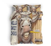 king size duvet cover sets white Donkey Brushing Teeth double duvet cover Invisible zip bedding made of breathable microfiber with soft double-sided design for daily comfort
