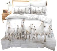 King Size Duvet Cover Sets White Horse Duvet Cover with Zipper Closure for Aldults Kids Soft Breathable Microfiber Bedding Sets King Size 230x220 cm + 2 Pillowcases 50x75 cm 5W8Q140472