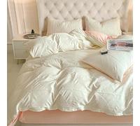 King Size Duvet Cover Sets White Pink Textured Quilt Bedding Set, Four-Leaf Clover Flower Pattern 3 Pieces Reversible Duvet Cover for All Season