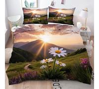 King Size Duvet Cover Sets White Sunset Flowers, 3D Print Microfibre King Bedding Set for Your Family, Ultimate Comfort Quilt Cover Set 230x220 for Room Decoration Q1684