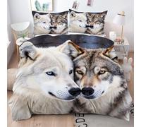 King Size Duvet Cover Sets White Wolf, 3D Print Microfibre King Bedding Set for Your Family, Ultimate Comfort Quilt Cover Set 230x220 for Room Decoration Q1330