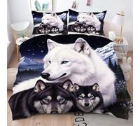 King Size Duvet Cover Sets White Wolf, 3D Print Microfibre King Bedding Set for Your Family, Ultimate Comfort Quilt Cover Set 230x220 for Room Decoration Q1204