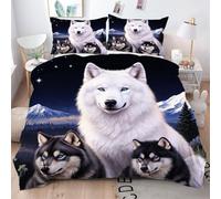 King Size Duvet Cover Sets White Wolf, 3D Print Microfibre King Bedding Set for Your Family, Ultimate Comfort Quilt Cover Set 230x220 for Room Decoration Q1546