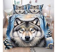 King Size Duvet Cover Sets White Wolf, 3D Print Microfibre King Bedding Set for Your Family, Ultimate Comfort Quilt Cover Set 230x220 for Room Decoration Q1414