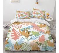 King Size Duvet Cover Sloth 220x230 cm Bedding Set with Zipper Closure 3D Palm Leaves 3 Pieces Soft Microfiber Duvet Cover with 2 Pillowcase 50x75（Pattern 11-4）