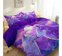 King Size Duvet Cover with Cartoon Dream Wolf Printing, Purple Reversible Brushed Microfiber Bedding Set Ultra Soft Easy Care & Washable for Boys Girls Children Bedroom Hotel Decor