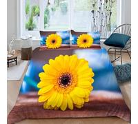 King Size Duvet Cover Yellow Flowers Bedding Sets Soft Microfibre 3D Flower Pattern Quilt Cover 230x220 cm with Zipper Closure + 2 Pillowcases 50x75 cm Bedroom Bed Set A-4716