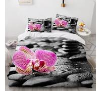 King Size Duvet Cover Zen 220x230 cm Bedding Set with Zipper Closure 3D Stones Flowers 3 Pieces Soft Microfiber Duvet Cover with 2 Pillowcase 50x75（MXX 33-5）