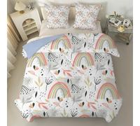 King Size Duvet Cute Rainbow Coverless Duvet Reversible All Seasons Quilt 7.5tog, Plants Comforter Machine Washable for Bed Summer Winter, Lightweight, 2 Pillowcases &H15