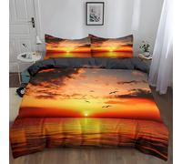 King Size Duvet Set, Soft Single Duvet Cover with 2 Pillowcases, Scenic Sunset Sky Clouds Printed down set alternative bedding polyester set, Orange