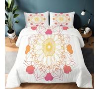 King Size Duvet, Yellow Pink Down Comforter Set with 2 Shams, Minimalism Lines Mandalas Patterns Printed Reversible Coverless Duvet Bedding Set Soft Warm Bed Quilt All Seasons, Machine Washable