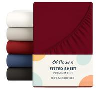 King size Fitted Sheet for Size 150x200 cm in Bordeaux Microfiber Bottom Fitted Sheet Deep Pocket 12 inch (up to 30cm) in Soft Brushed Microfiber Fabric Easy Care Shrinkage and Fade Resistant