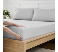 King Size Fitted Sheet Only with Full Elastic & Built in Corner Sheet Straps to Prevent Shifting - Soft & Breathable Brushed Microfiber Bottom Sheet, King, Silver