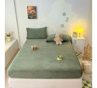 King Size Fitted Sheet Velvet, Sheet Fitted Dark Green Solid Color Pattern 59"W x 79"L 1 Piece