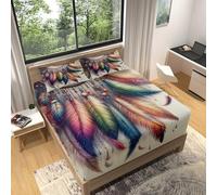 King Size Fitted Sheets Art Animal Feathers Colorful Bed Sheets Extra Deep 12inch, Fitted Sheets Soft Brushed Microfiber, Fitted Sheet Set for Children and Adults with 2x Pillowcases