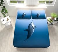 King Size Fitted Sheets Blue Dolphin Grey Deep Kingsize Fitted Bed Sheets Microfibre Bed Cover Deep Fit Washable Bedsheet Breathable Bedsheets+2 Pillow Cases 50x75cm 160x200+30cm