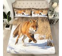 King Size Fitted Sheets Fox, 3D Fitted Bed Sheet King Size Fox Deep Pocket 12 inch (30 cm) - Microfibre Fitted Sheets - Shrinkage and Fade Resistant Bedding - Bottom Sheet U230